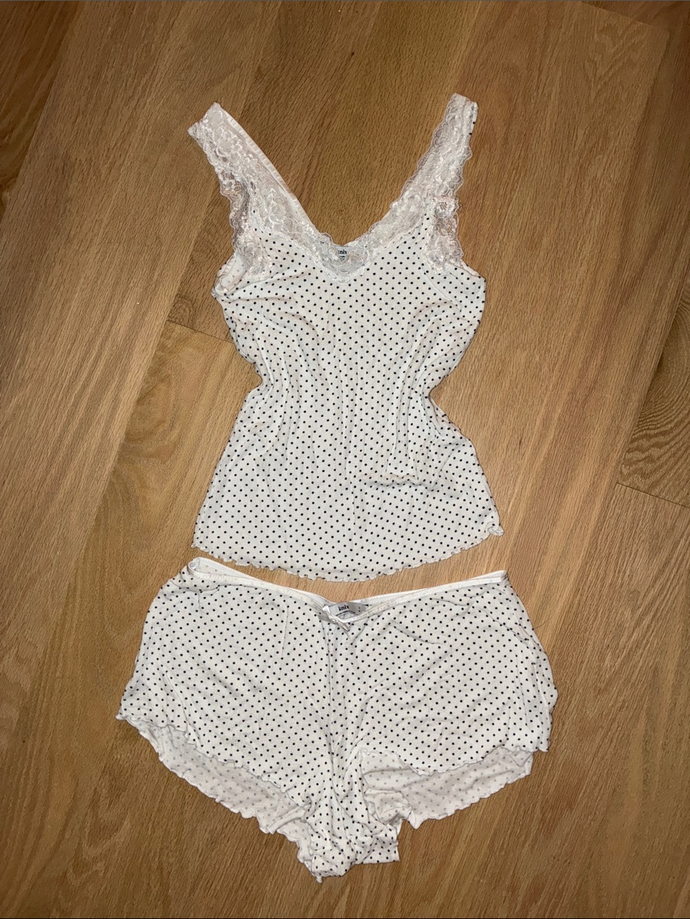 Knix Pointelle Lace Pajama Set Polka Dot Cami & Shorts XS/S